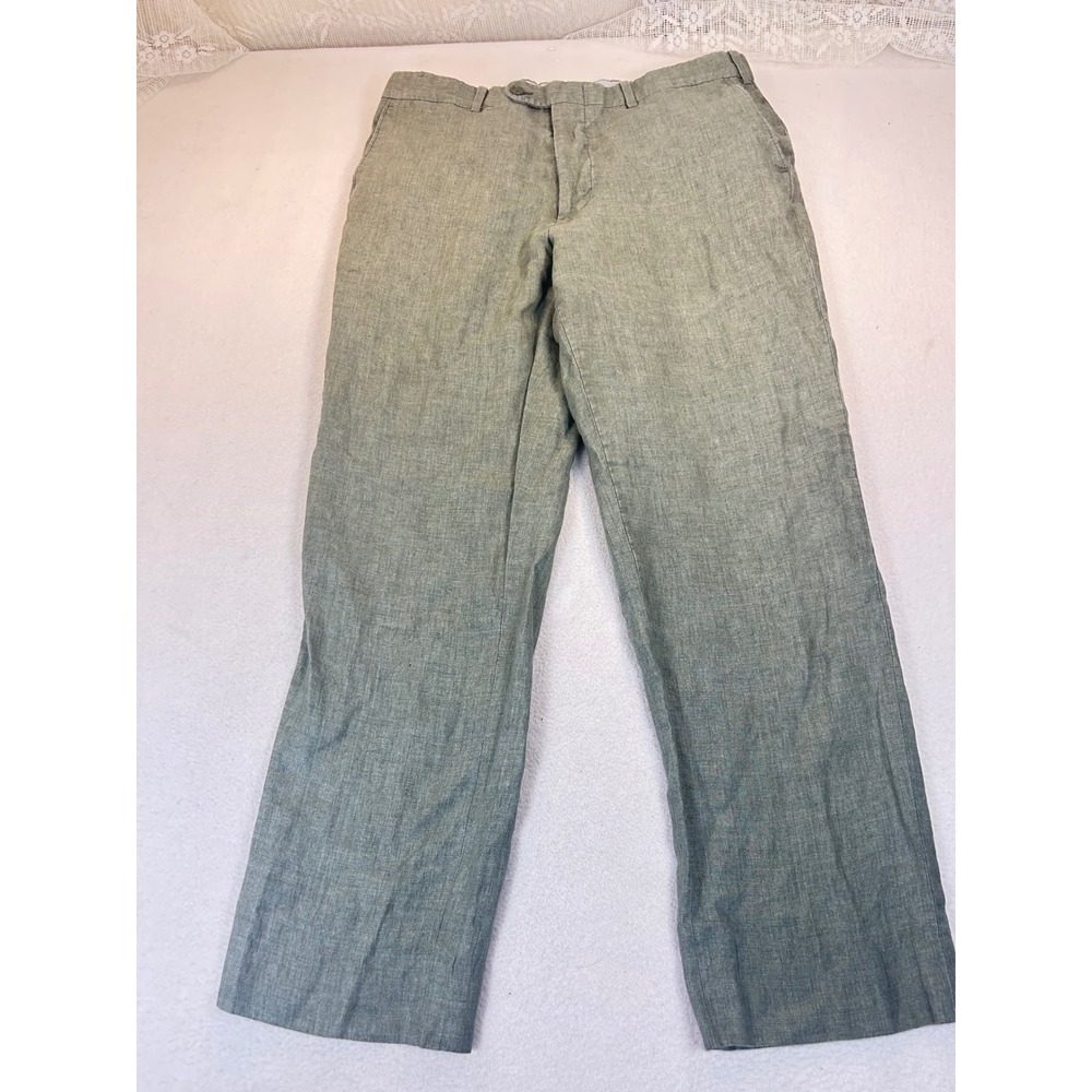 JWN Linen Trousers Women 34W Green Traditional Fit